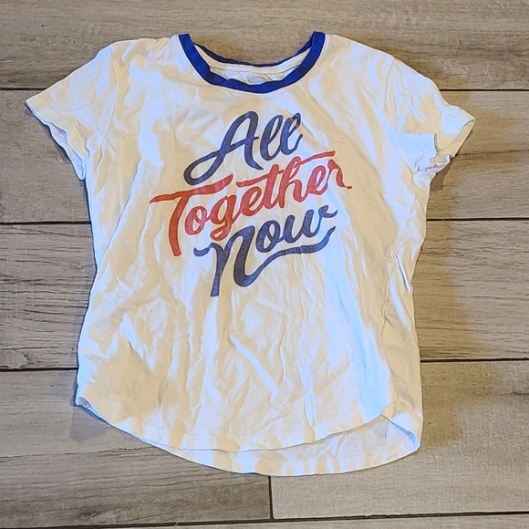 Old Navy Other - Old Navy White Tee with Blue Collar and Red & Blue Script